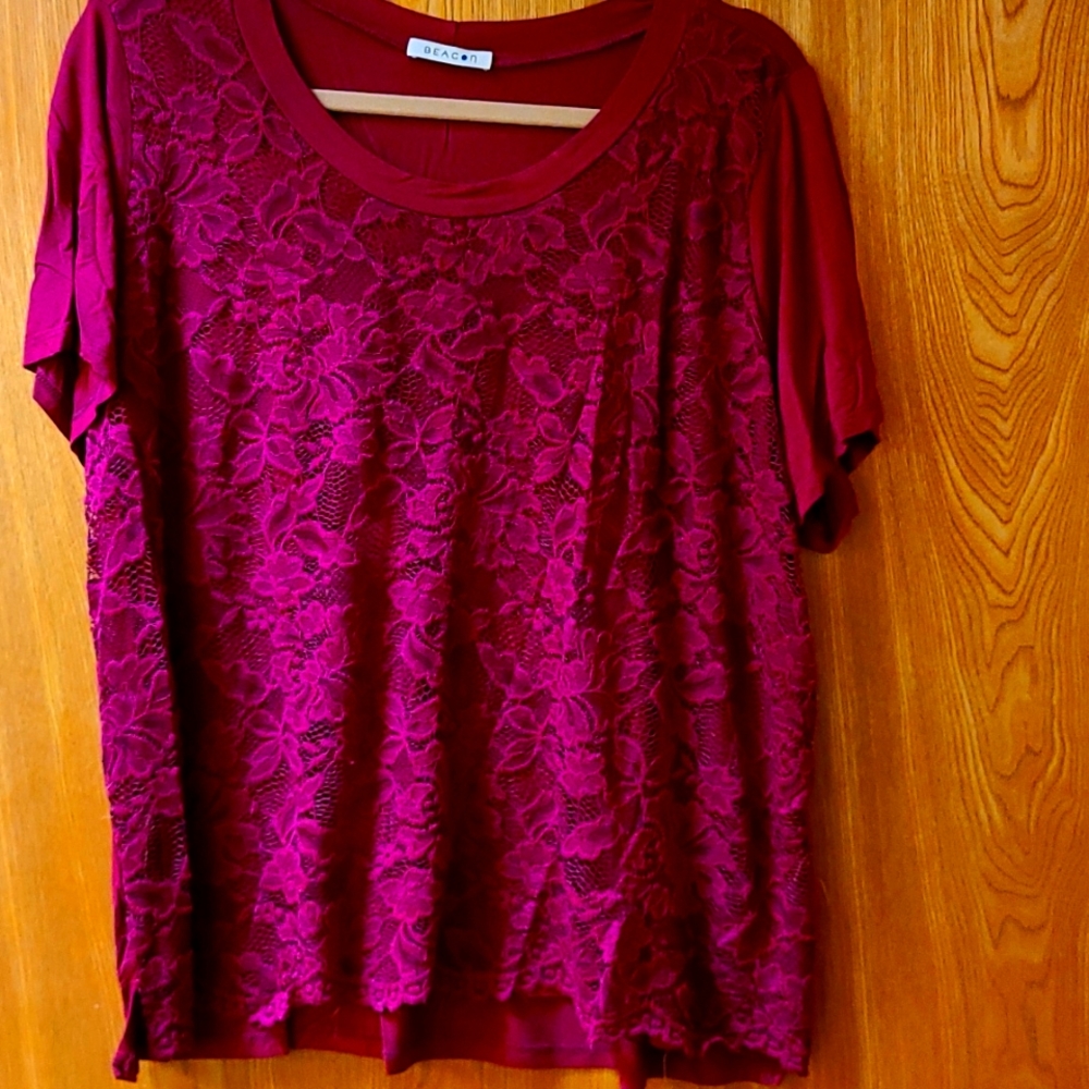 2x lined lace blouse.  Short sleeves.  Ruby red color